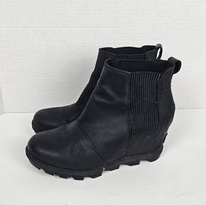 Sorel Joan Of Arctic ll Wedge Black Leather Chelsea Boots Size 6.5